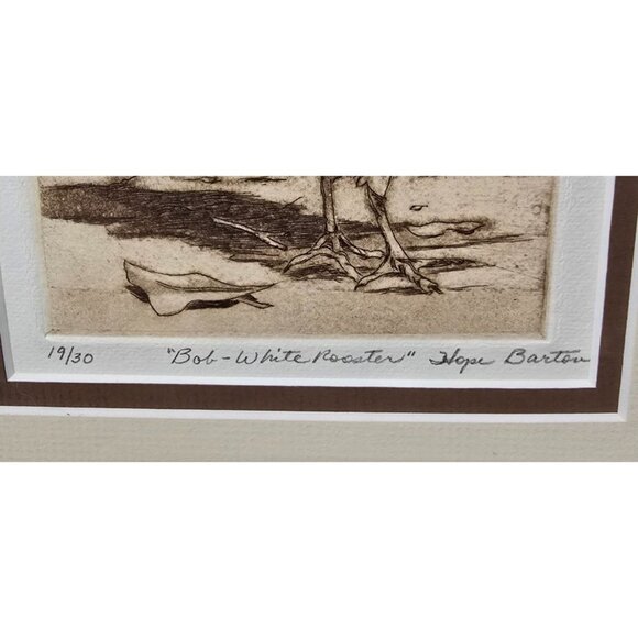 LE Etching Print "Bob-White Rooster" Hope Barton 19/30 Gold Metal Frame Matted - Picture 3 of 5